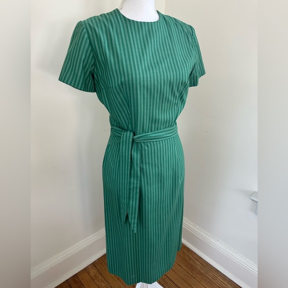Vintage Suzy Perette Green Striped Dress and Overcoat Set size Small - Picture 3 of 11